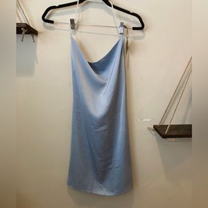 Blue slip dress with pearl straps